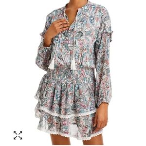 Aqua paisley smocked mini dress S